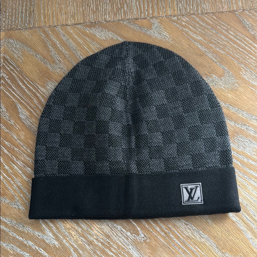 Louis Vuitton Black and Gray Checkered Beanie